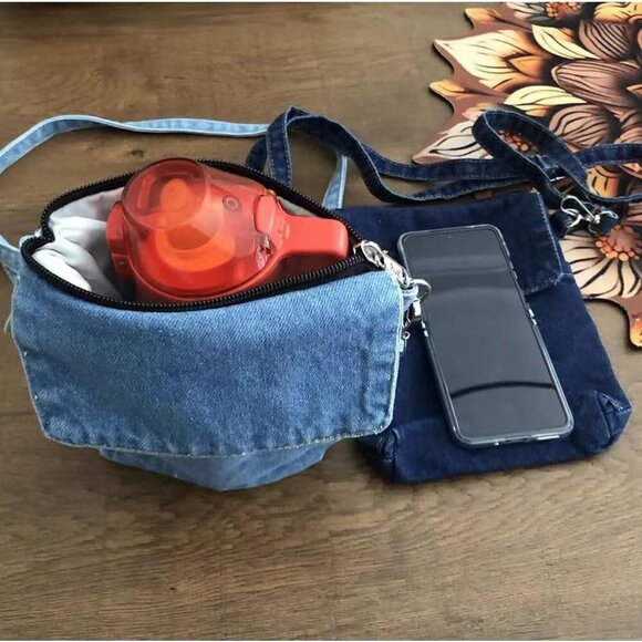 Small Denim Purses 2 Pcs Women Adjustable Crossbody Bags Blue Jean - Picture 4 of 5